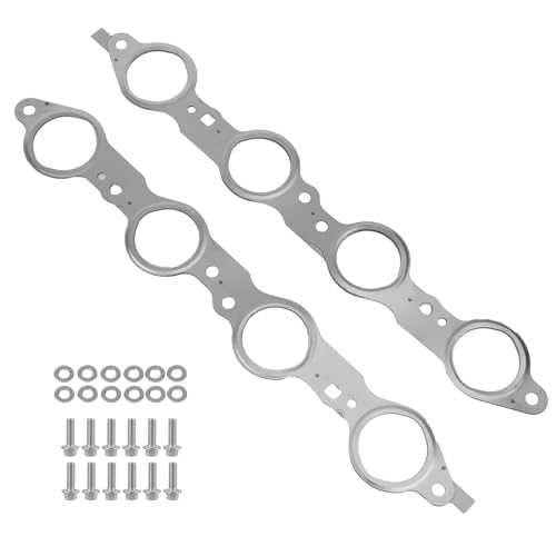 BOXOB Exhaust Manifold Header Gasket & Bolts Kit for Silverado 1500/2500, More, Replacement for LS1 LS2 LS3 LS6 LQ4 LQ9 4.8 5.3 5.7 6.0 6.2L Engines, Replace 12617944/12558573/12600530/12620947