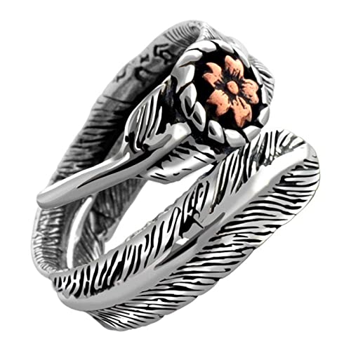 Bague ouverture de doigt fleur et plume S925 pour sublimer vos tenues de soirée