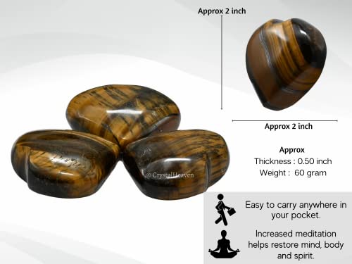 Image of Certified Tiger Eye Crystal Heart Palm Pebbles Stones for Anxiety Stress Relief Massage - AAA Grade Original Healing Gemstone Agate Heart Palm Stone for Yoga Meditation Spiritual