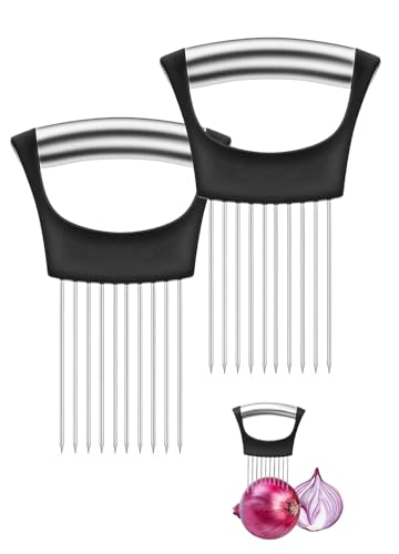 Celtrum Stainless Steel Onion Slicer, Onion Holder for Slicing, Vegetable Cutter for Slicing, Cutter for Potato and Tomato, Lemon, Fruit, Food Slicer Assistant Tool (2Pcs)