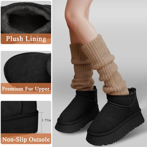 Platform Mini Boots for Women Suede Upper Winter Boots Warm Fur Fleece Lined Anti-Slip Sole Short Ankle Snow Boots for Indoor & Outdoor3