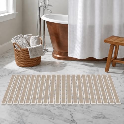 Image of HomeCloud Non-Slip Shower Mat for Bathtub, Anti-Slip Bath Mat with Suction Cups, Drainage Holes & Foot Massage Exfoliating Surface (Vent Beige)