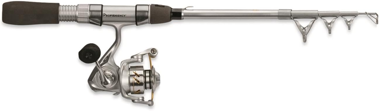 ProFISHiency: Premium Spinning Pocket Combo | Medium Action IM6 Graphite | 43” Telescopic Rod | Tiny Spinning Reel w/ 5.2:1 Gear Ratio (6+1 Bearing System w/Braid-Ready Spool), Silver/Gold