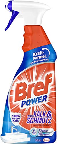 Bref Power proti vodnemu kamnu in umazaniji, čistilo vodnega kamna, (pakiranje 2 x 750 ml), razpršilna steklenica, za higiensko čistočo