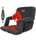 Driftsun Heated Reclining Stadium Seat - Bleacher Chair with Heating Technology, Back Support, Folding Sport Chair Reclines, Perfect for Bleachers Lawns and Backyards, Black