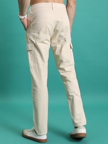 Highlander Men's Beige Tapered Cargo Trousers - Image 4