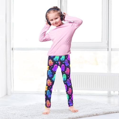 Girls' Athletic Leggings Ankle Length Yoga Dance Pants Kids Teen 4T Colorful Ghost Stars4