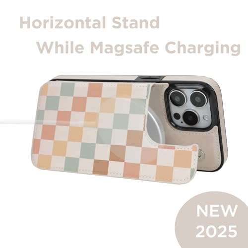 Image of uCOLOR Compatible with iPhone 12 /12 Pro Wallet Case with Card Holder Slot Folio Flip PU Leather Kickstand Double Magnetic Clasp and RFID Blocking Design (Pastel Check Vibes, iPhone 12)