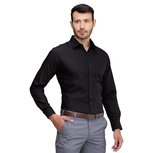 Image of Raymond Men's Slim Fit Solid Pattern Pure Cotton Full Sleeve Semi Cut Away Collar Formal Shirt