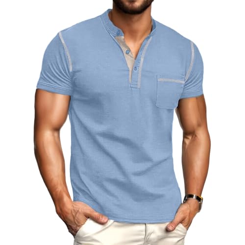 Image of Sailwind Mens Henley Shirts Short Sleeve Summer Casual Classic Cotton T Shirts Pocket Button Shirt