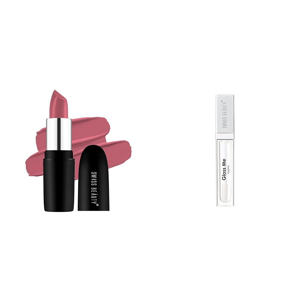 SWISS BEAUTY Lipstick & Lip Gloss | Matte & Glossy Finish | Peach (3.8gm) & White (6Ml) | Long Lasting, Hydrating & High Pigmentation | Universal Shades for All Skin Tones SWISS BEAUTY Lipstick & Lip Gloss | Matte & Glossy Finish | Peach (3.8gm) & White (6Ml) | Long Lasting, Hydrating & High Pigmentation | Universal Shades for All Skin Tones