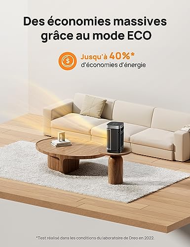 dreo chauffage d'appoint atom one, oscillant sur 70°, Électrique, radiateur céramique ptc avec thermostat, minuterie 1 12 h, télécommande, protection anti surchauffe et anti basculement, mode eco