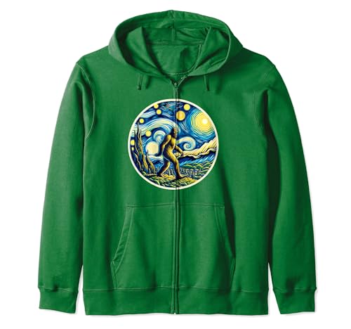 Divertente Bigfoot Notte stellata Van Gogh, Parodia Fantascienza Sasquatch Felpa con Cappuccio
