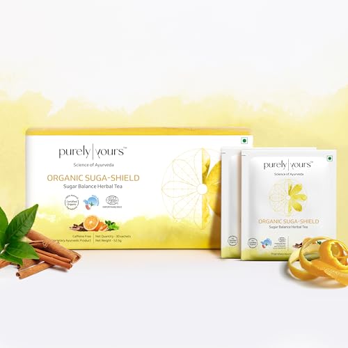 Image of Purely Yours Suga Shield Herbal Tea for Blood Sugar Balance & Metabolism Support, Ayurvedic Tea with Asana, Arjuna, Cinnamon & Green Tea, Caffeine-Free | 30 Tea Bags