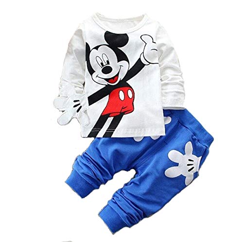 Bold N Elegant Babys Cotton Blue Mickey Cartoon Full Sleeve T-Shirt Pyjama Set