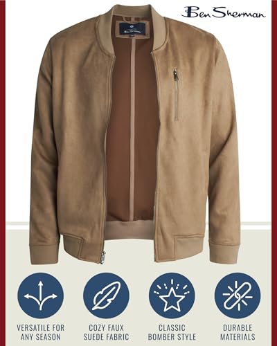 Ben Sherman Men's Bomber Jacket - Cozy Full Zip Up Faux Suede Bomber Jacket for Men - Casual Mens Suede Jacket (S-XL)2