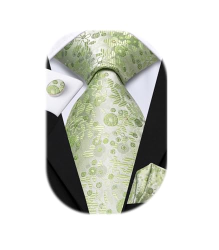 Image of Hi-Tie Silk Ties for Men Plaid Paisley Striped Necktie Pocket Square Cufflinks Set Formal Business