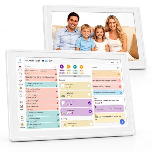Digital Calendar Wall Planner 10.1 Inch Touch Screen WiFi picture frame | smart Electronic Planner Calendar Sync, Task management, Meal Family Digital Photo Frame Gift wall calendar for Mom Women