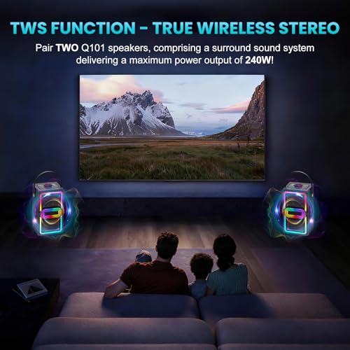 Enceinte portable Bluetooth pour camping et soirées avec basses de 120W et LED