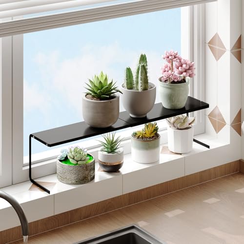 WOCHUANGSI 1pc Small Narrow Shelf for Windowsill Kitchen Spice Rack Organizer Stackable Tall Shelves Scalable Window Plant Rack for Narrow Space Countertop Storage (Black)