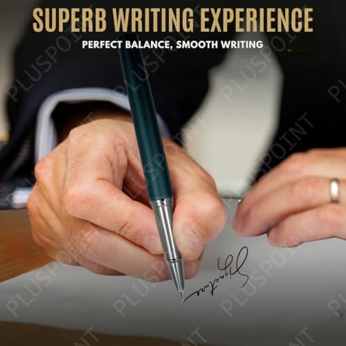 Image of PLUSPOINT Stainless Steel Fountain Pen Stunning Luxury Pen with Metallic Green Finish, Iridium Nib, Pen Gift for Men & Women, Professional, Executive Office, Nice Designer Pens for kids