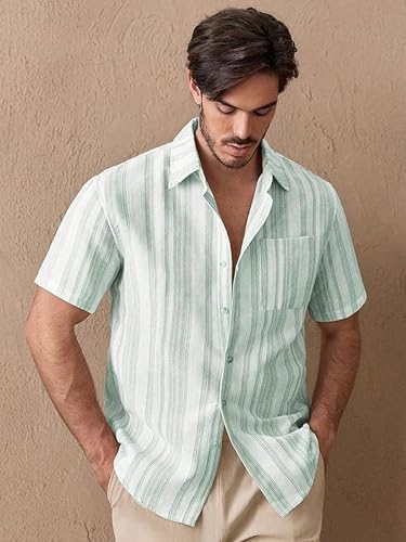 Image of Lymio Men Shirt || Striped Shirt for Man || Half Sleeve || Summer Style (Packs Also Available) (Lilen-Strip)