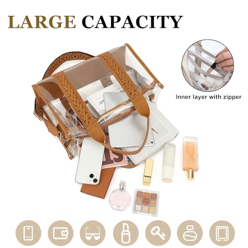 FAIME Clear Tote Bag for Women Stadium Approved Woven Crossbody Handbag Clear Purse for Stadium Events, Concert, Work & Beach4