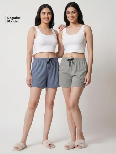 Image of Fflirtygo Women's Cotton Shorts | Sports and Running | Gym Workout and Yoga | Regular Fit Shorts for Women Combo (Pack of 2)