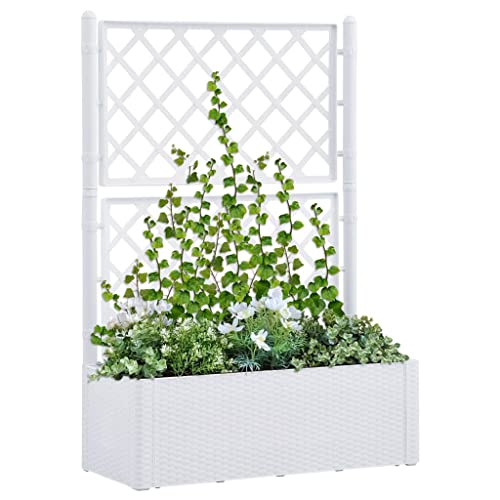 WIFESE Jardinera con Enrejado y Sistema de Riego Automático Blanco 100x43x142 cm PP Arriate con Enrejado Ofrece Excelente Soporte para Plantas Flores Enredaderas Maceta Resistente a Los Rayos UVA
