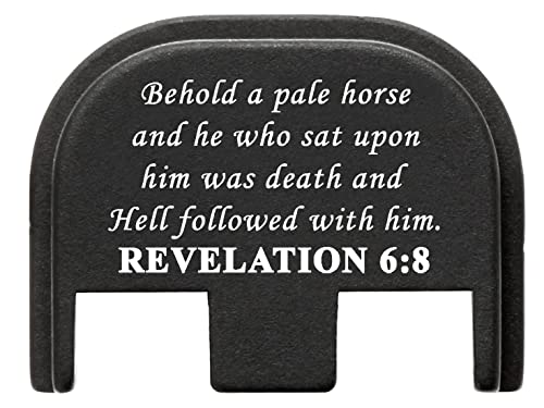 NDZ Performance Rear Slide Cover Back Plate for Glock Gen 5 Models 17 19 19X 22 23 26 27 34 45 9MM .40 S&W Laser Engraved Hardcoat Anodized Aluminum in Black - Bible Revelations 6:8