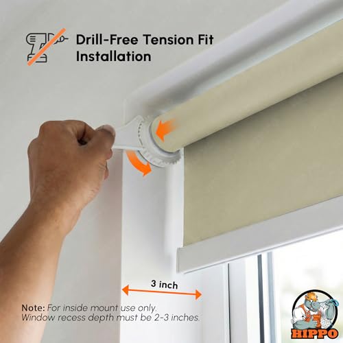 Image of HIPPO No Drill Blackout Blinds for Windows | No Tools, Light & Heat Blocking Blinds, UV Protection, Smooth Chain, Inside Mount, Ideal for Sun Exposed Areas (Euro-Beige, 4FTX5FT)