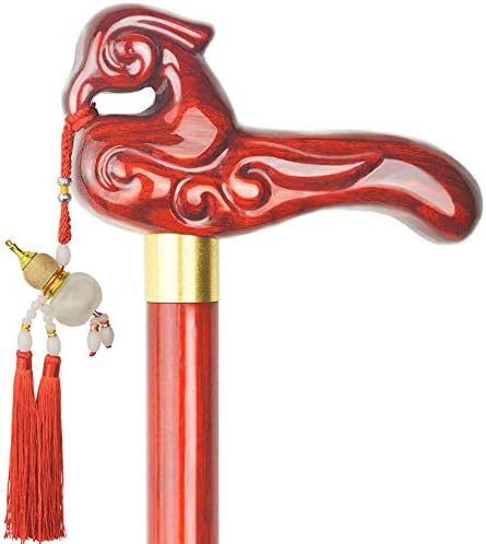 Walking Stick Cane Creative Carving Handle Red Wooden Crutch for Women Old Man Mobility Aid Costume Party Accessory,Men-Length 94cm