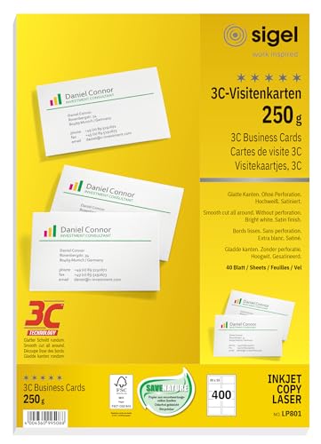 Cartes de visite imprimables SIGEL Lp801, format 8,5x5,5 cm, 250g, lot de 400 unités