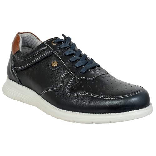 Image of Hx London Leather Men Perforations Round Toe Lightweight Sneakers