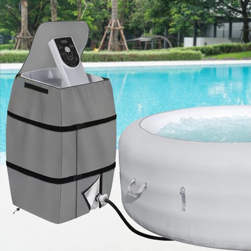 Hot Tub Pump Cover Spa Heater Pump Cover Hot Tub Insulated Pump Cover Inflatable Bathtub Pump Cover 420D Oxford cloth Waterproof Dustproof for Tub Pool Outdoor, 16.9 * 14.9 * 21.2inch