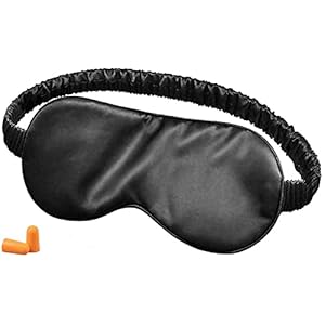 Schlafmaske, 100% reine natürliche Seidenaugenmaske, für Frauen und Männer mit Ohrstöpseln und Aufbewahrungstasche ， Verstellbarer bequemer Gurt (schwarz)