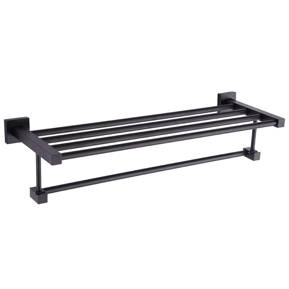 Étagère de douche en aluminium noir avec double porte-serviettes carré de 60 cm pour hôtel