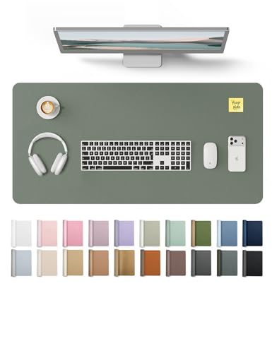 YSAGi Leather Desk Protector, Office Mat, Large Mouse Mat, Non-Slip PU Leather Blotter, Laptop Desk Pad, Waterproof Writing Pad for Office and Home (Dark Green, 35.4" x 17")