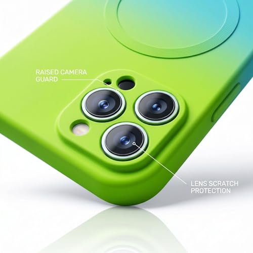 Image of amazon basics Gradient Mag-Safe Case for iPhone 13 Pro Max | Soft Silicone Shockproof Cover with Camera Protection | Slim Lightweight Design | Smooth Touch & Durable - Green & Blue