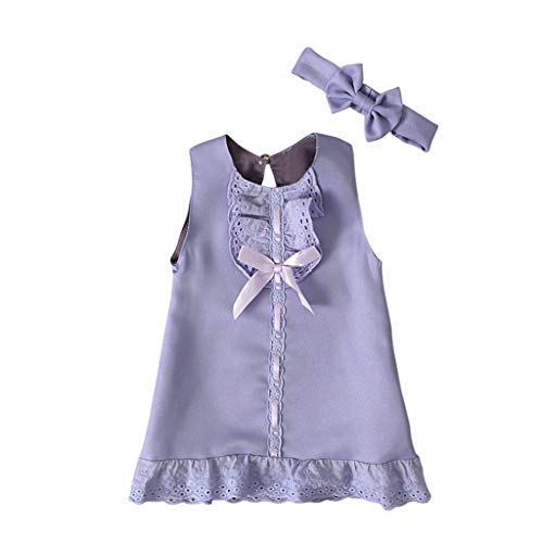 Conjunto de vestido maxi de verão para bebês recém-nascidos, sem mangas, com laço e faixa de cabeça,
