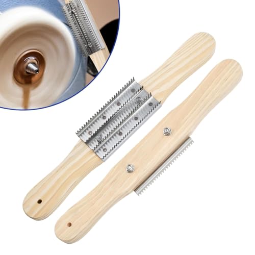 Surluoen 2 Piezas de Rastrillo de Rueda de Pulido, de Madera, 4 de Dientes de Metal, Herramienta de Limpieza de Rueda de Pulido para Eliminar Compuestos Residuales