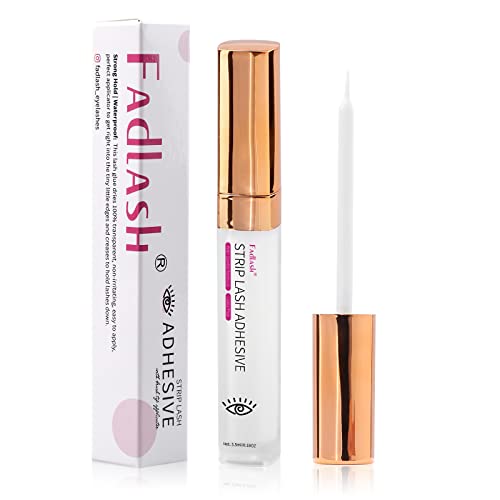 FADLASH Pegamento transparente para pestañas, fijación súper fuerte, sensible, impermeable, tira blanca, adhesivo para pestañas sin látex, 5.5 ml (0.18 onzas líquidas)