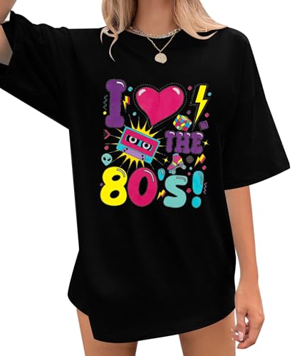 Oversized 80s Outfits for Women I Love The 80s Shirt Vintage neon Shirts for Birthday Party Gift Casual Short Sleeve Top