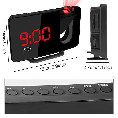 Zoos Projection Alarm Clock Radio, Digital Alarm Clock With Usb Charger/Projection On Ceiling, Loud Dual Alarm Clock, Simple Projector Alarm Clock For Heavy Sleepers Bedroom Bedside #TOP1