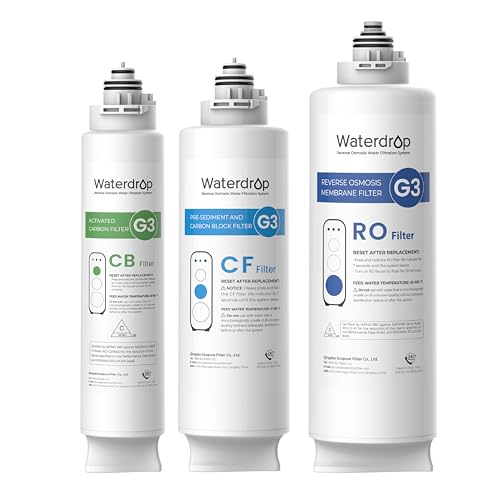 Waterdrop G3 Replacement Filter, Replacement for 𝐖𝐃-𝐆𝟑-𝐖 𝟒𝟎𝟎𝐆𝐏𝐃 Reverse Osmosis System, Pack of 1 WD-G3-CF, 1 WD-G3-CB, and 1 WD-G3-RO Set Filter