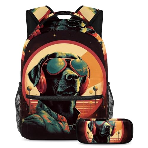 Ensemble cartable Chien vintage avec trousse pour collégiens