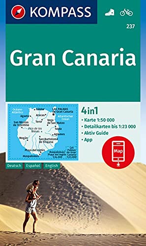  Carta escursionistica n. 237. Gran Canaria 1:50.000. Ediz. italiana, tedesca e inglese: 4in1 Wanderkarte 1:50000 mit Aktiv Guide und Detailkarten ... Verwendung in der KOMPASS-App. Fahrradfahren.