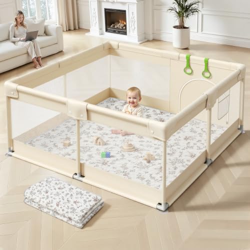 Uanlauo Baby Playpen with Mat, 47×47in Playpen for Babies and Tod...