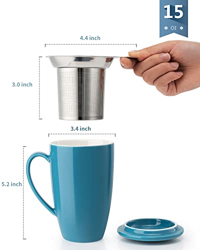 Sweese 15 Oz Porcelain Tea Mug With Infuser And Lid, Loose Leaf Tea Cup, Gifts For Tea Lover, Steel Blue - 201.107 #TOP4