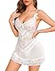 UMIPUBO Dessous Damen Sexy Unterwäsche Reizwäsche Spitze Lingerie Negligee Nachthemd für Frau V-Ausschnitt Babydoll mit G-String(Weiß,M)